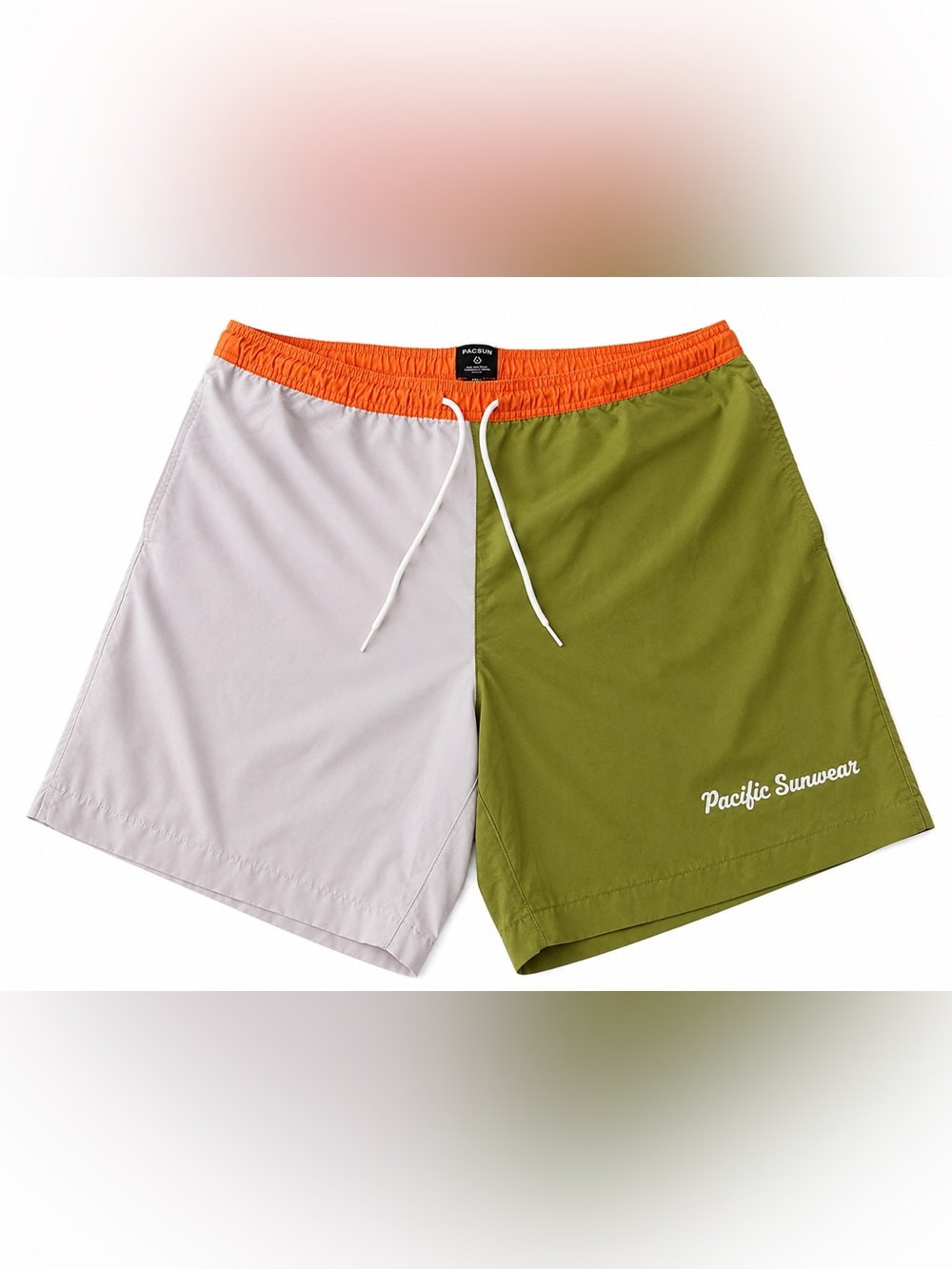 Mens PacSun Colorblock Swim Trunks - Orange, White & Olive Green- XL